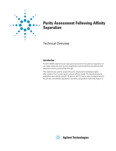 Agilent PL-SAX 4000A Purity Assessment Technical Overview - cover page