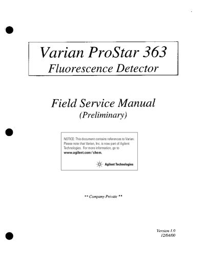 Agilent ProStar 363 Fluorescence Detector Field Service Manual - cover page