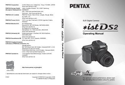 Pentax DS2 SLR Digital Camera Operating Manual - cover page