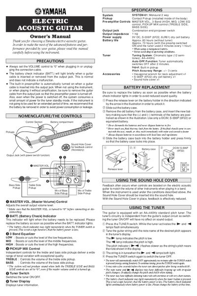Yamaha SYSTEM-61 Electric-Acoustic Guitar Owner's Manual - cover page