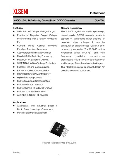 XLSEMI XL6008 DC/DC Converter Datasheet