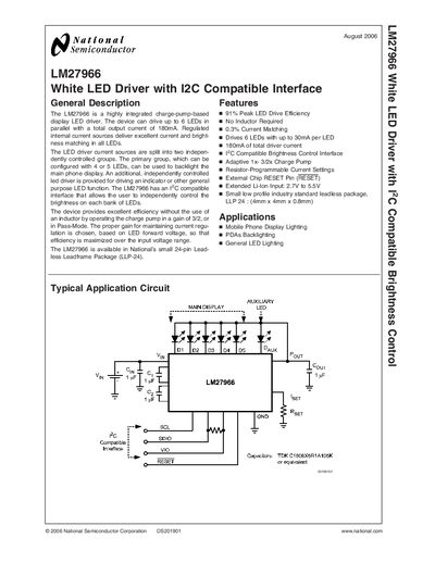 National Semiconductor LM27966 White LED Driver with I2C Compatible Brightness Control Handbook - cover page