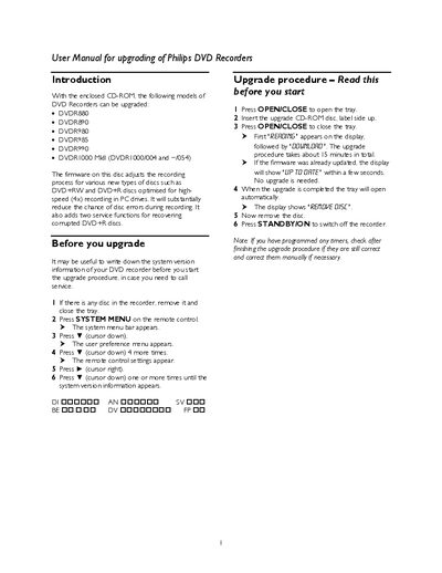 Philips DVD Recorder Firmware Upgrade User Manual