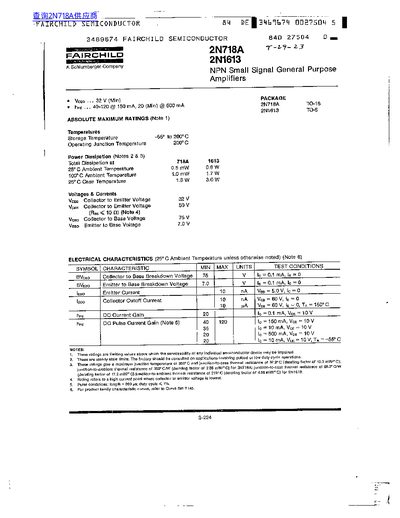 Fairchild Semiconductor 2N718A/2N1613 Datasheet - cover page