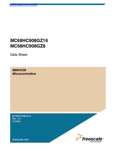 Freescale Semiconductor MC68HC908GZ16/MC68HC908GZ8 Microcontroller Data Sheet - cover page