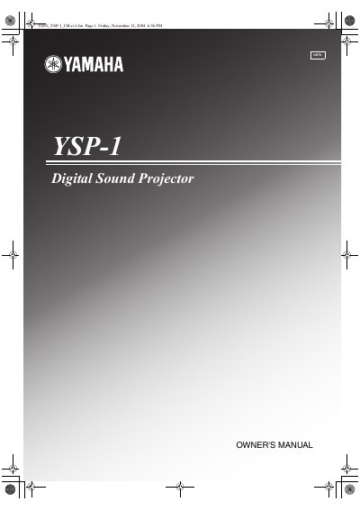 Yamaha YSP-1 Digital Sound Projector Owner's Manual - cover page