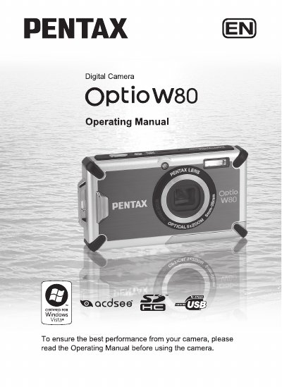 Pentax Optio W80 Digital Camera Operating Manual - cover page