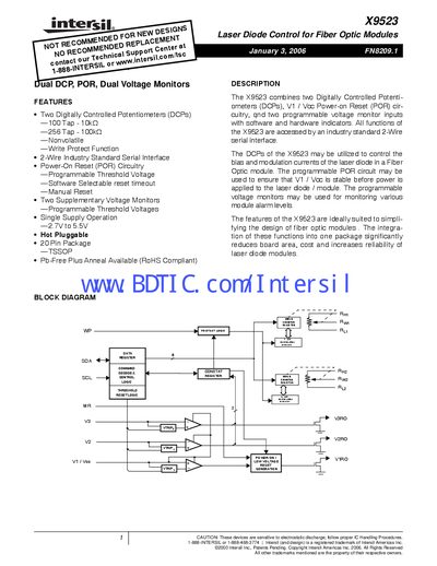 Intersil X9523 Datasheet - cover page