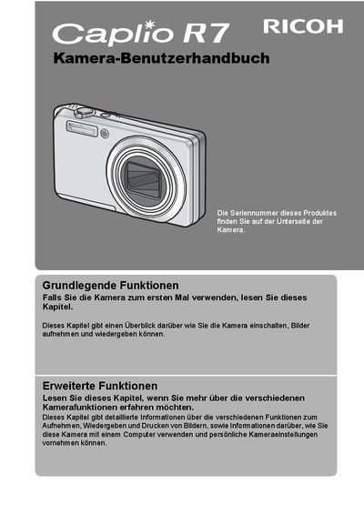 Ricoh Caplio R7 Digital Camera User Manual - cover page