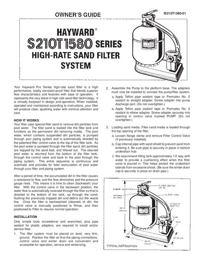 Hayward 210T1580 Series High-Rate Sand Filter Owner's Guide - cover page