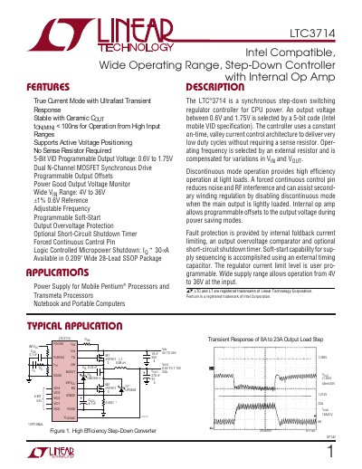 Linear Technology LTC3714 Synchronous Step-Down Controller Datasheet - cover page