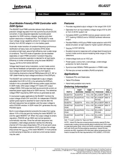 Intersil ISL6227 Dual Mobile-Friendly PWM Controller Datasheet - cover page