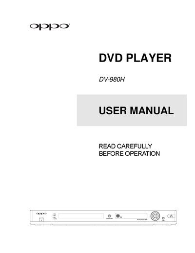 OPPO DV-980H DVD Player User Manual - cover page