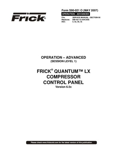 Frick Quantum LX Compressor Control Panel Service Manual - cover page