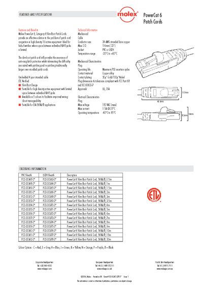 Molex PowerCat 6 Patch Cords Features and Specifications Handbook