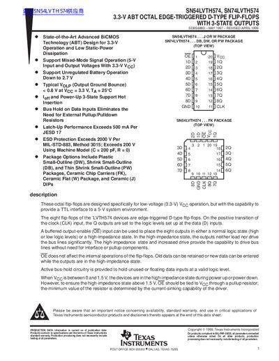 Texas Instruments SN54LVTH574/SN74LVTH574 Octal Flip-Flops Datasheet - cover page