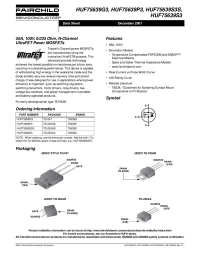 FAIRCHILD HUF75639G3 HUF75639P3 HUF75639S3S HUF75639S3 Manual