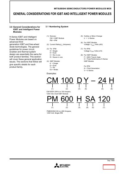 Mitsubishi H-Series IGBT and Intelligent Power Module General Considerations - cover page