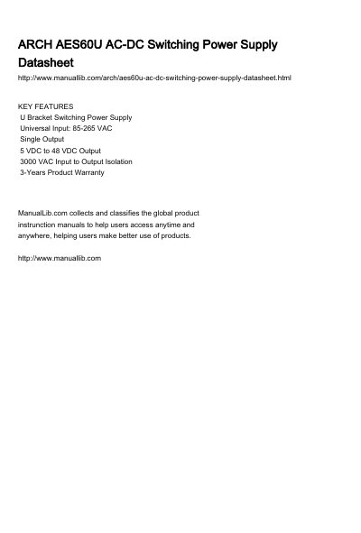 ARCH AES60U Series AC-DC Switching Power Supply Datasheet - cover page