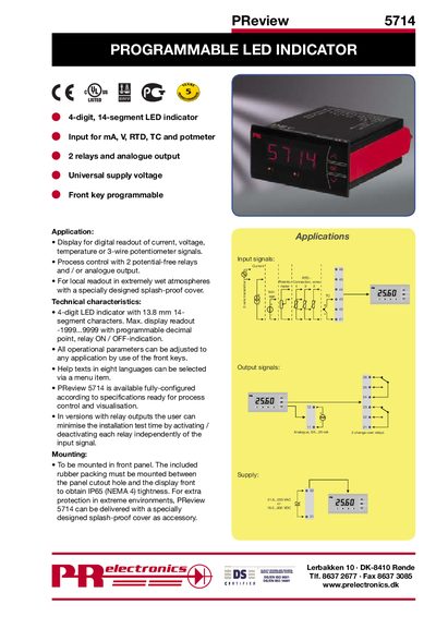 PReview 5714 Programmable LED Indicator Datasheet - cover page