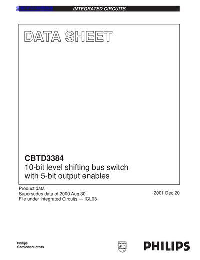PHILIPS CBTD3384 10-bit level shifting bus switch with 5-bit output enables handbook  - cover page