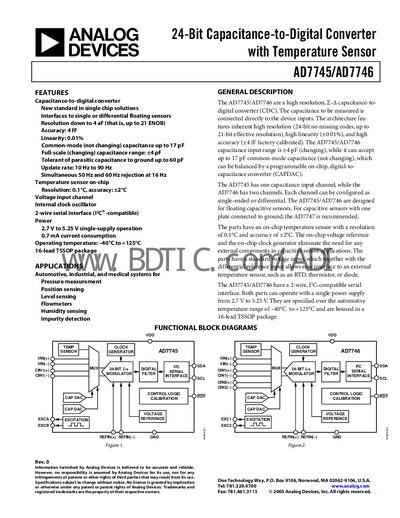 Analog Devices AD7745/AD7746 Capacitive-to-Digital Converter Datasheet - cover page