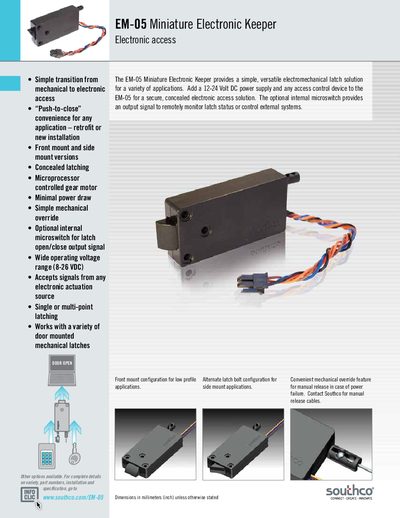 Southco EM-05 Miniature Electronic Keeper Electronic Access Manual