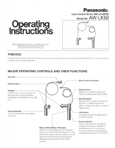 Panasonic AWLK50 Lens Control Kit User Manual - cover page