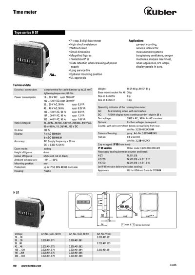 Kubler H57 Time Meter Datasheet - cover page