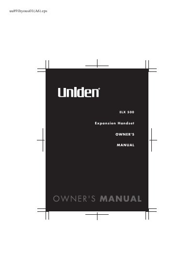 Uniden ELX500 Expansion Handset Owner's Manual - cover page