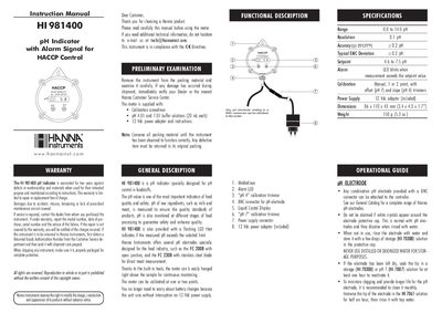 Hanna Instruments HI 981400 pH Indicator Instruction Manual - cover page
