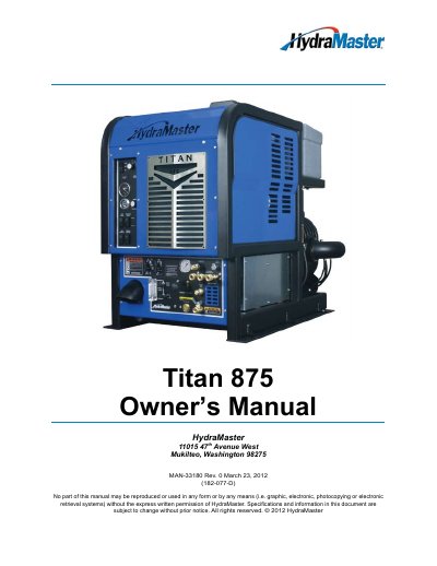 HydraMaster Titan 875 Owner's Manual - cover page