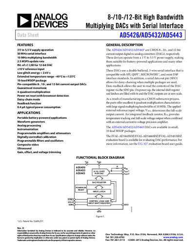 Analog Devices AD5426/AD5432/AD5443 Datasheet Rev D - cover page