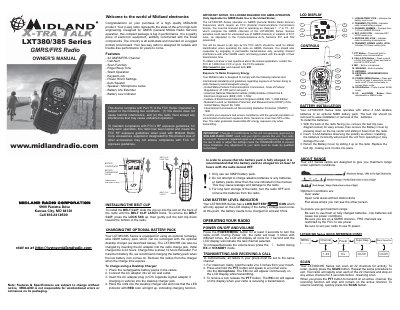 Midland LXT380/385 Series GMRS/FRS Radio Owner's Manual - cover page