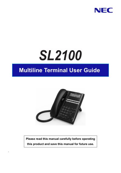 NEC SL2100 Multiline Terminal User Guide