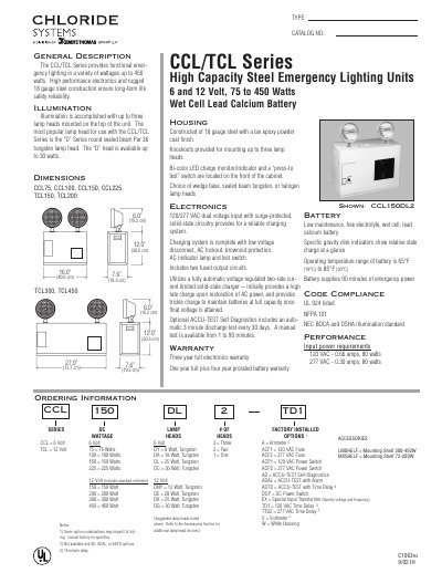 Chloride CCL/TCL Series High Capacity Steel Emergency Lighting Units Datasheet - cover page