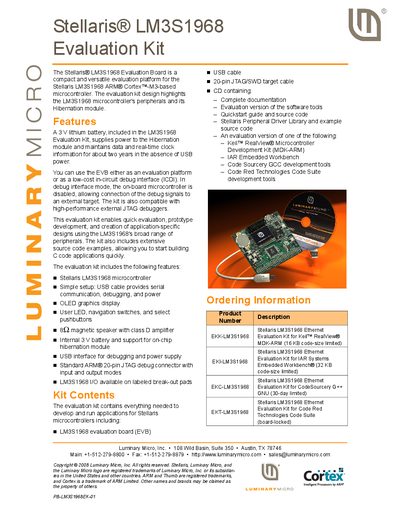 Luminary Micro Stellaris LM3S1968 Evaluation Kit User Manual - cover page