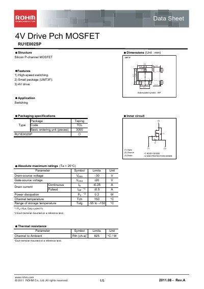 ROHM RU1E002SP Datasheet - cover page