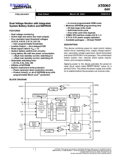 Intersil X55060 Dual Voltage Monitor Datasheet - cover page