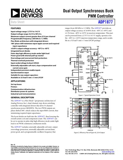 Analog Devices ADP1877 Dual Output Synchronous Buck PWM Controller Datasheet - cover page