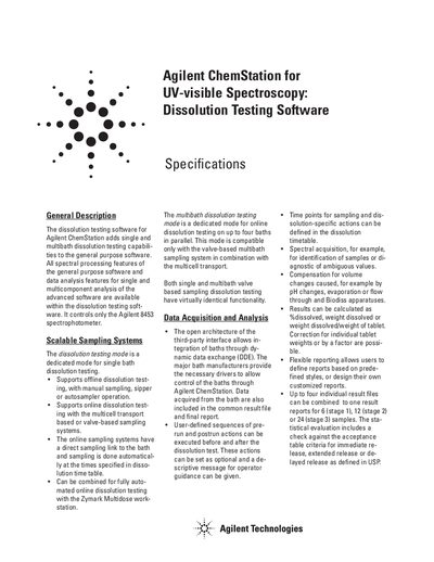 Agilent ChemStation Dissolution Testing Software Manual - cover page