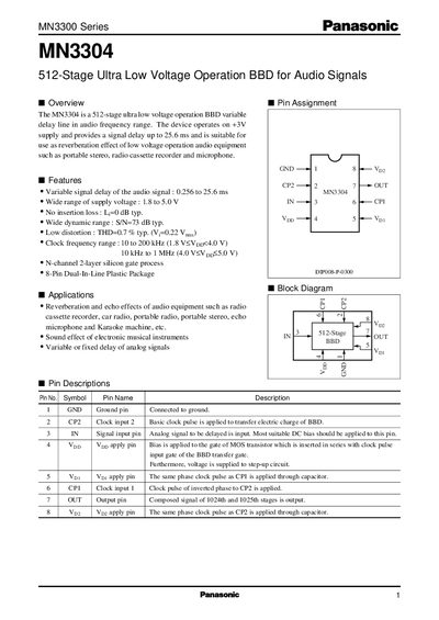 Panasonic MN3304 Datasheet - cover page