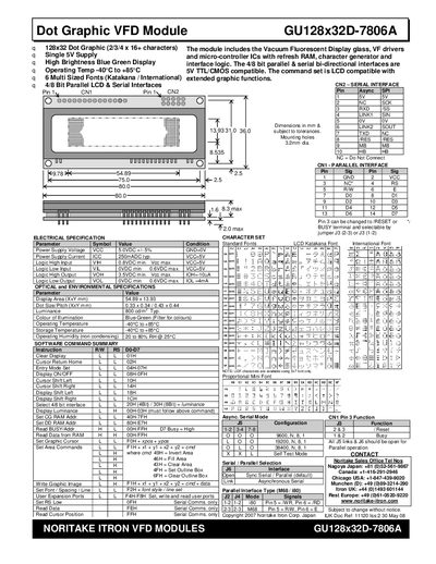 Noritake Itron GU128x32D-7806A VFD Module User Manual - cover page
