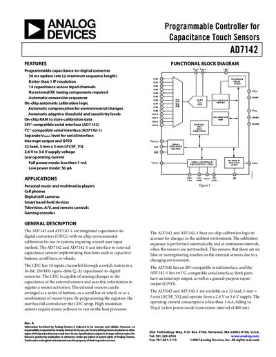 Analog Devices AD7142 Product Handbook - cover page