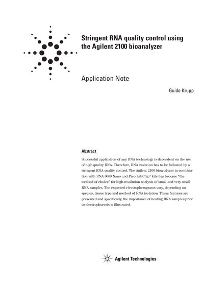 Agilent 2100 Bioanalyzer Stringent RNA Quality Control Application Note - cover page