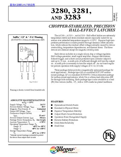 Allegro A3280/3281/3283 Hall-Effect Latches Datasheet - cover page