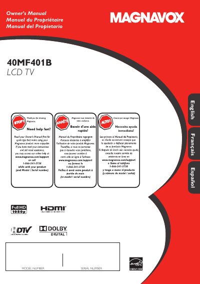 Magnavox 40MF401B LCD TV Owner's Manual - cover page