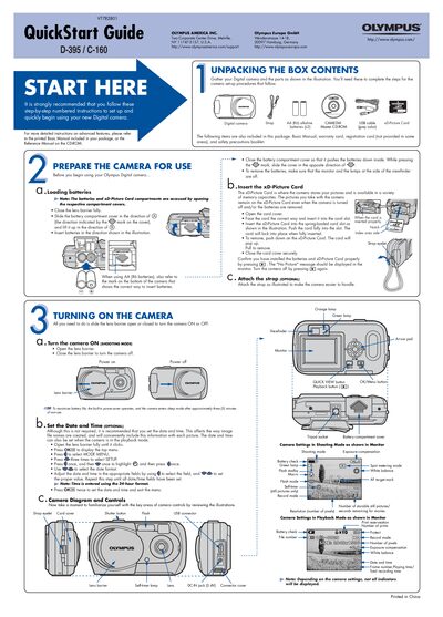 Olympus D-395/C-160 Digital Camera QuickStart Guide