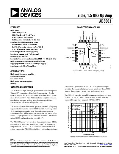Analog Devices AD8003 Triple 1.5 GHz Op Amp Datasheet - cover page