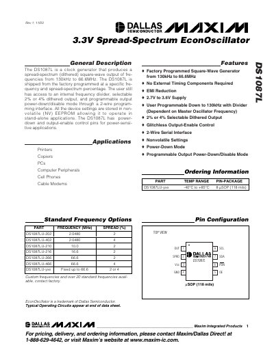 Maxim DS1087L Clock Generator Datasheet - cover page